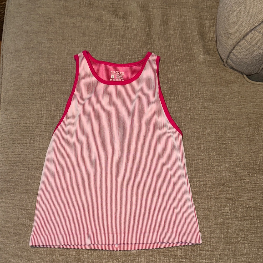 Womens Pink Stripe Tank Top with Hot Pink Trim